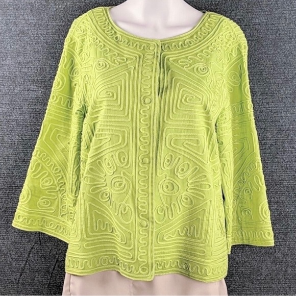 Joni B Lime Green Embroidered Trapeze Blazer - Picture 1 of 11